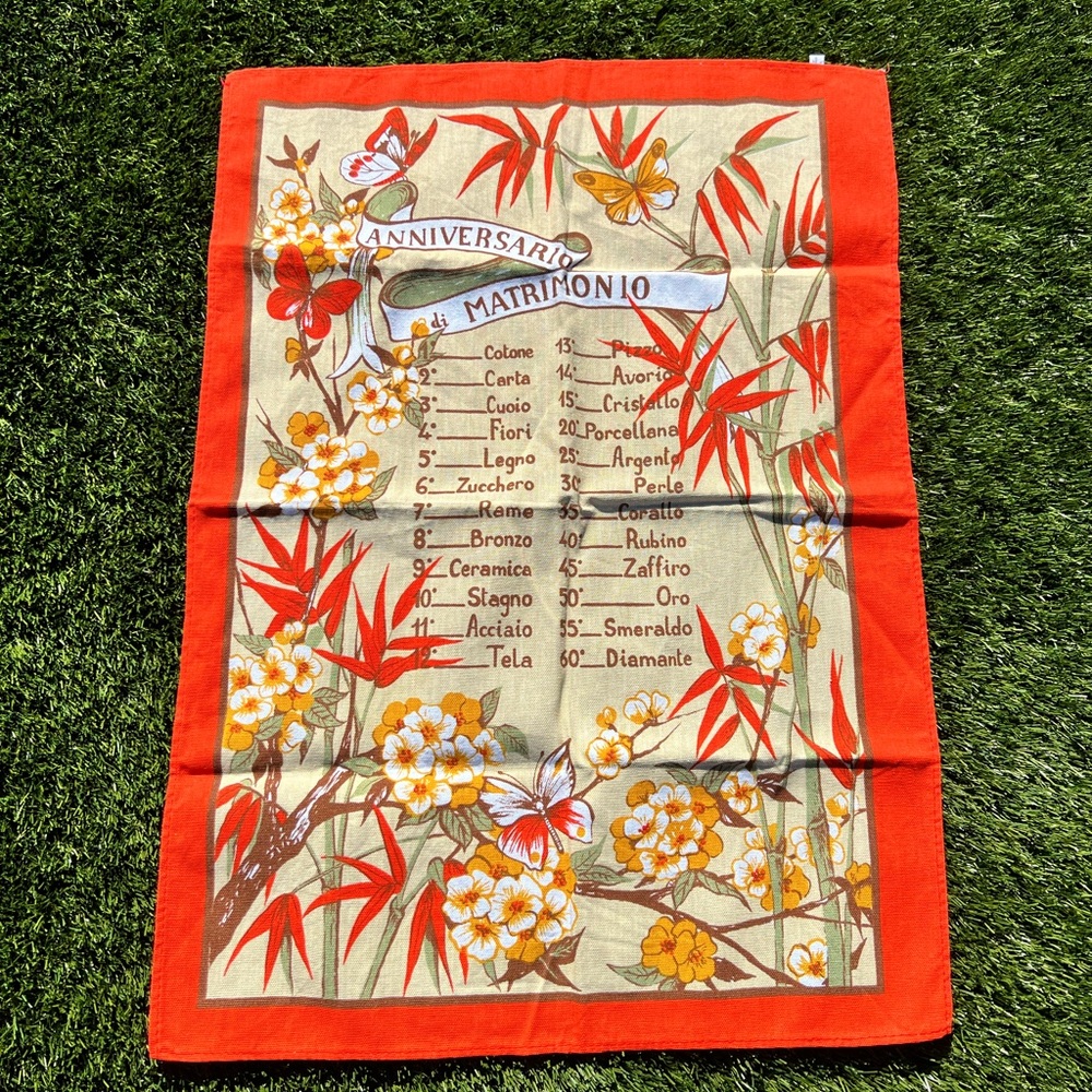 Vintage style Italian anniversary tea towel